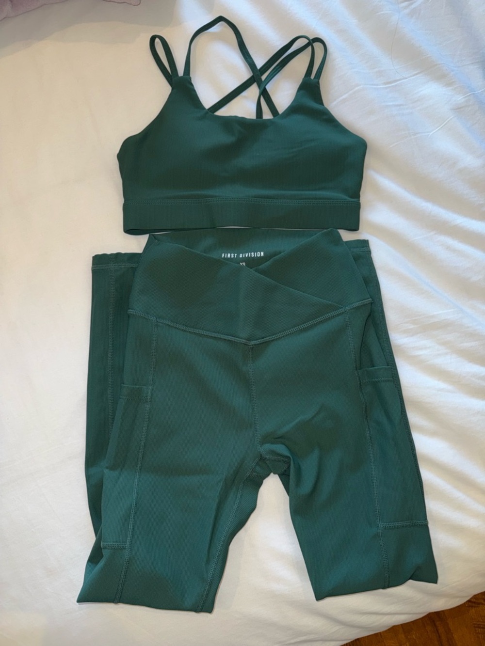 Everyday High-Waist Pocket Leggings & Strappy Sports Bra - Forest Green